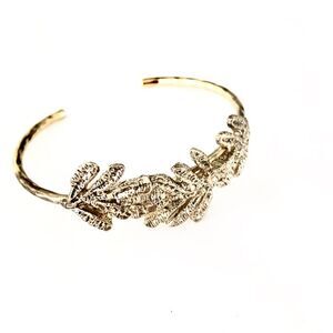 Banana Republic Antique Gold Enamel Open End Leaf Cuff Bracelet NWT 45